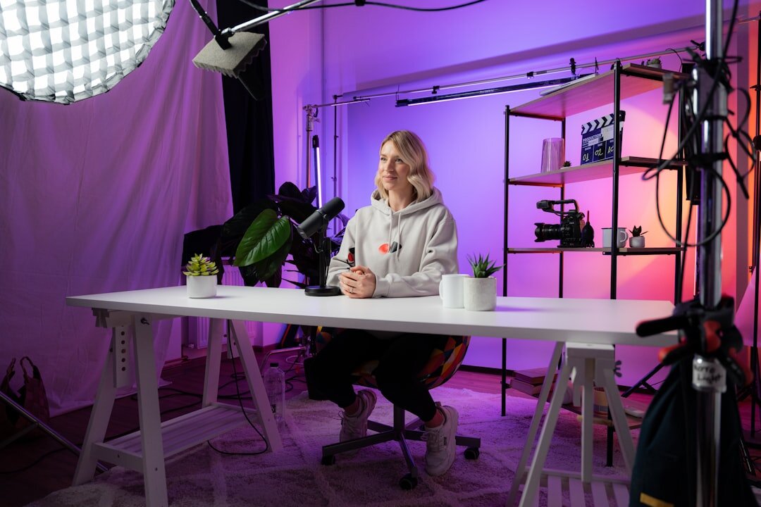 Finnish female lighting technician smiling in a studio