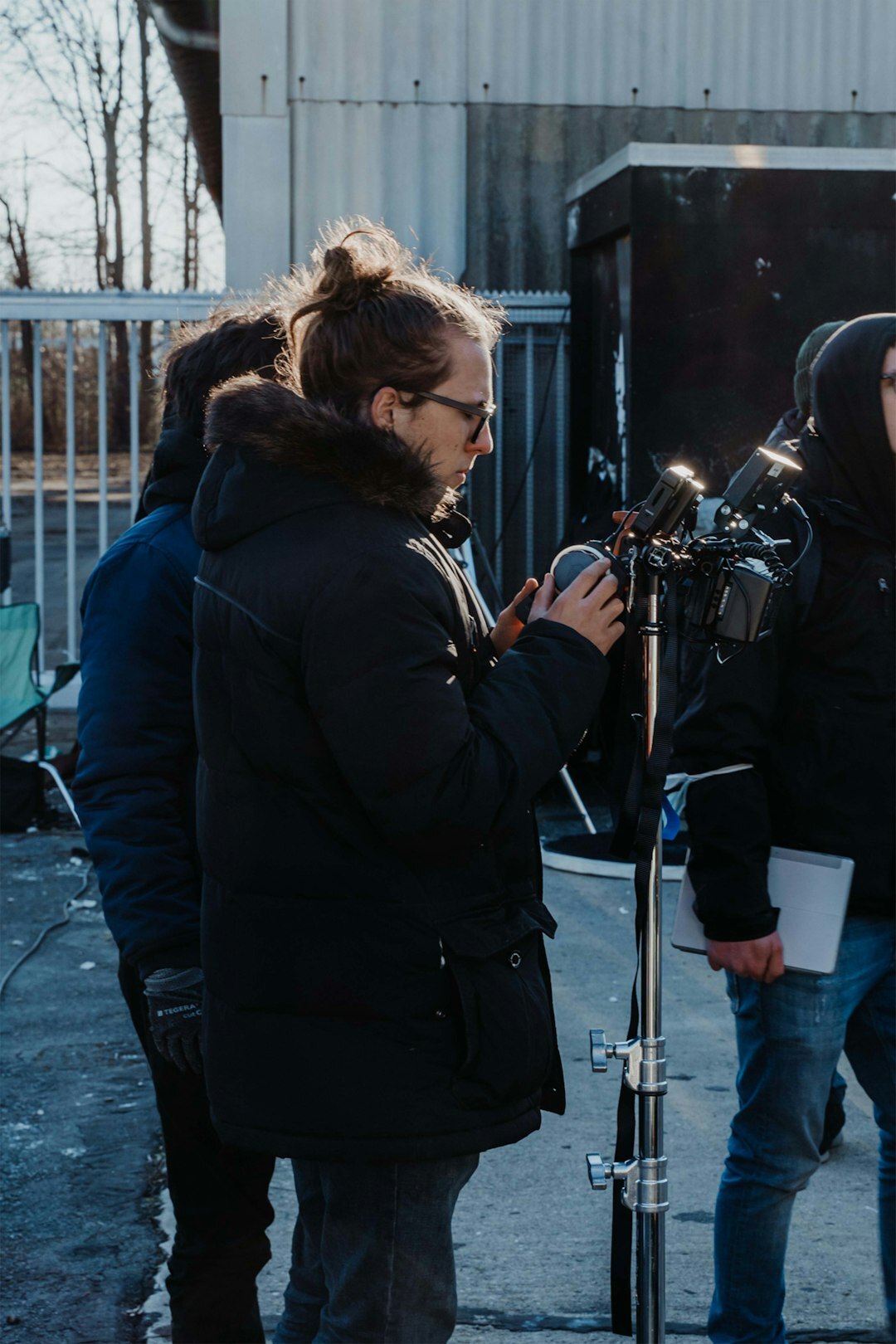 Finnish television crew preparing a live news set