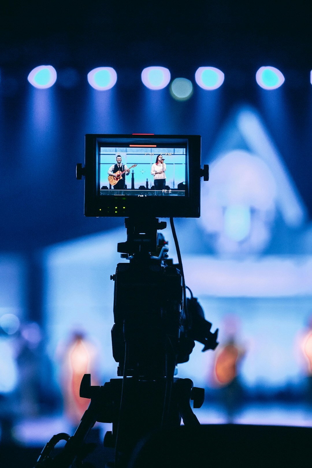Broadcast camera on a pedestal in a television studio