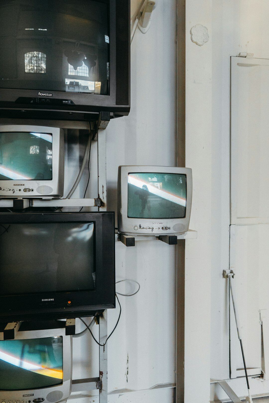 Television control room with multiple video monitors